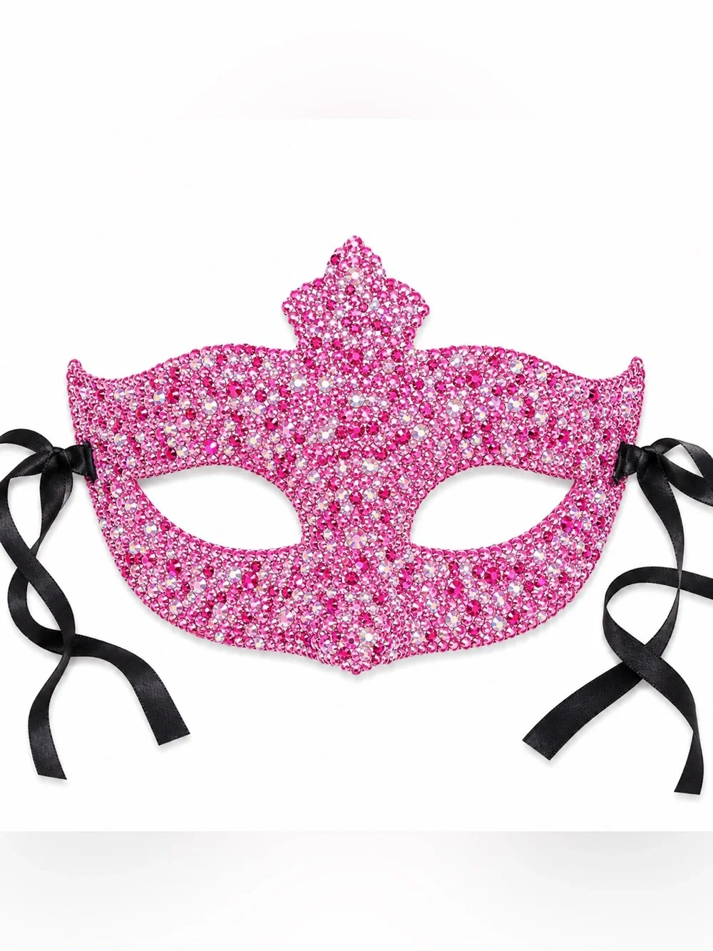 Pink & Crystal AB Iridescent Masquerade Face Mask With Ribbon Ties New